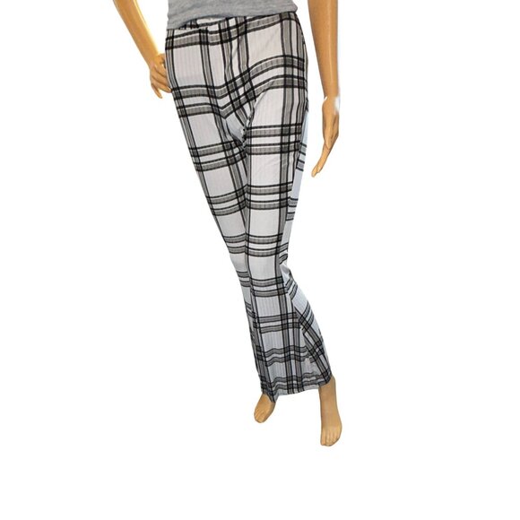 Rue 21 Womens High Rise Soft Ribbed Flare Pants in Gray Plaid Size M Y2K 90s - Picture 2 of 7